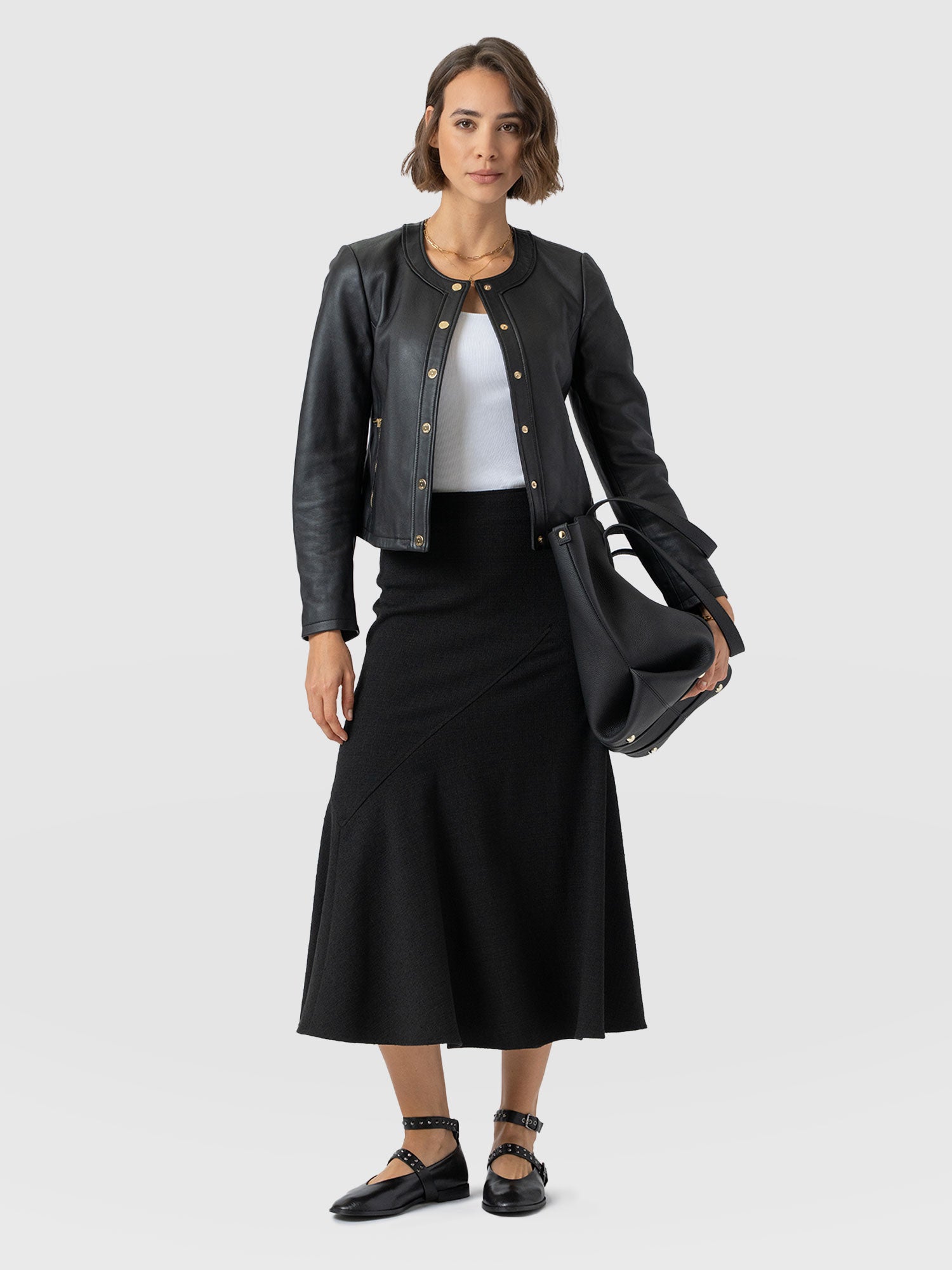 Lumi Panelled Skirt - Black Boucle - Women's Skirts | Saint + Sofia® USA